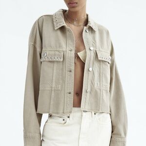 Zara Beige Denim Jacket with Silver Accents